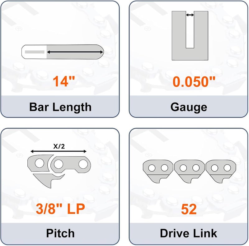 NEO-TEC 14 Inch Chainsaw Chain 3/8" LP Pitch, 0.050" Gauge, 52 Drive Links Fits for Ryobi RY3714 / RY40503 / RY40530/ 40V RY-40503, Fits Husqvarna 120, Echo CS-310,Makita XCU11Z, WORX and more (3 Chains) - Image 3